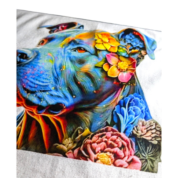 Bright Colorful Pitbull - White Graphic Tee Shirt - Size L - NWOT - Picture 4 of 7